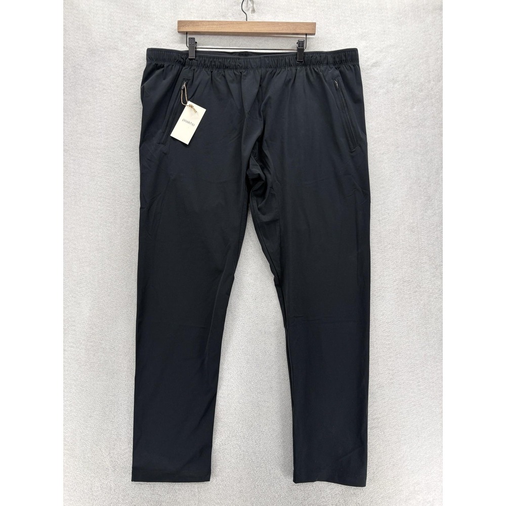 Paskho Pants Mens 2XL Black Stretch Zip Pocket Travel Lightweight Gym Hiking NWT